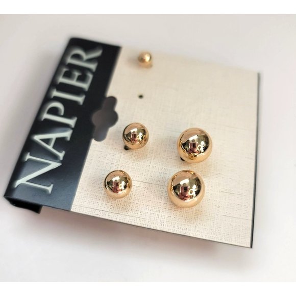 Napier Gold Stud Earrings Two Pair and One Single Fashion Jewelry DH804 - Picture 2 of 3